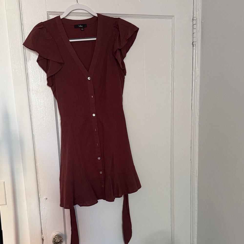 Lulu's Deep Red Button-Down Mini Dress